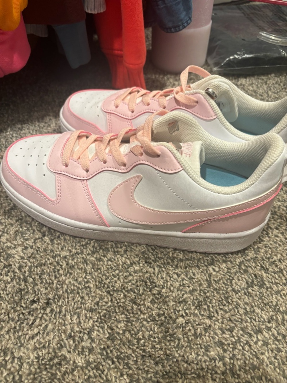 Nike White and Light Pink Low-Top Sneakers